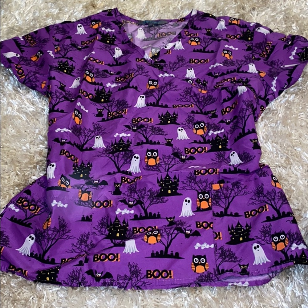 Serene Halloween scrub top